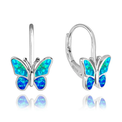 Strieborné náušnice MINET Butterflies s modrým opálom JMAD0040AE00 (Ag 925)