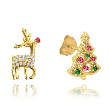 Vianočné pozlátené strieborné náušnice REINDEER a CHRISTMAS TREE Minet JMAS8044GE00 Vianočné pozlátené strieborné náušnice REINDEER a CHRISTMAS TREE Minet JMAS8044GE00