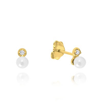Zlaté náušnice s bielymi zirkónmi a perlami Minet JMG0027
