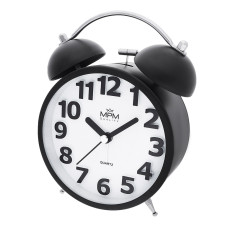 Kovový retro budík s hlasným zvonením MPM C01.4056.90, čierny, 15 cm