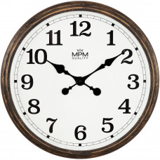 Veľké nástenné hodiny MPM Western Relic E01.4230.50 – hnedá patina, tichý chod, 41 cm