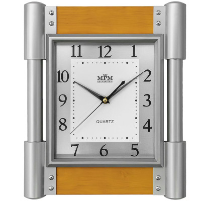 Hranaté nástenné hodiny MPM Rotter WO135.C (38 cm) – strieborné Hranaté nástenné hodiny MPM Rotter WO135.C (38 cm) – strieborné