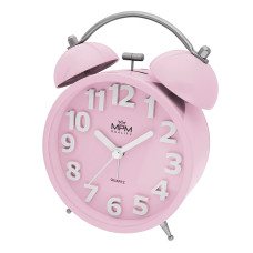 Klasický kovový budík MPM C01.4056.23 – pastelovo ružový, tichý chod, 15,5 cm