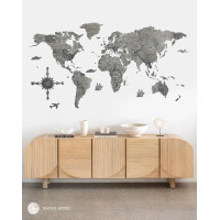 Nástenná drevená mapa sveta 3D, ručne vyrábaná, 150x75 cm sivá Nástenná drevená mapa sveta 3D, ručne vyrábaná, 150x75 cm sivá