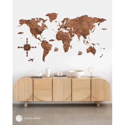 Nástenná drevená mapa sveta 3D, ručne vyrábaná, 200x100 cm teak Nástenná drevená mapa sveta 3D, ručne vyrábaná, 200x100 cm teak
