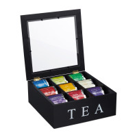 Čierna krabička na čaj s 9 priehradkami a nápisom „TEA“ RelaxDays RD10047497 Čierna krabička na čaj s 9 priehradkami a nápisom „TEA“ RelaxDays RD10047497