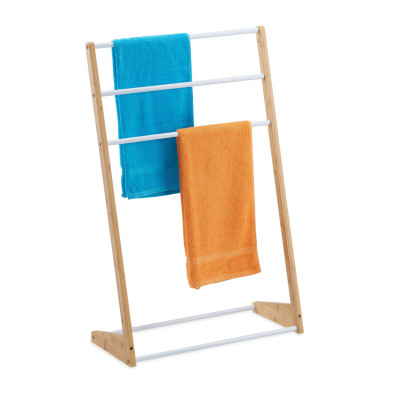 Relaxdays RD36771 Moderný voľne stojaci bambusový vešiak na uteráky s 3 tyčami Relaxdays RD36771 Moderný voľne stojaci bambusový vešiak na uteráky s 3 tyčami