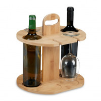 Bambusový stojan na víno a 4 poháre Relaxdays RD10045702, 30 cm Bambusový stojan na víno a 4 poháre Relaxdays RD10045702, 30 cm