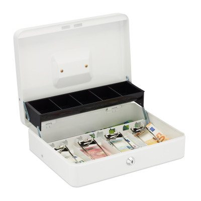 Uzamykateľná pokladnica na mince a bankovky RD47773, biela
