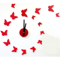 Nalepovacie nástenné hodiny, Motýle 3d diy, červené, 50-70cm Nalepovacie nástenné hodiny, Motýle 3d diy, červené, 50-70cm