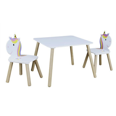 Detský drevený stolík so stoličkami Lily Home deco factory HD6764, jednorožec Detský drevený stolík so stoličkami Lily Home deco factory HD6764, jednorožec