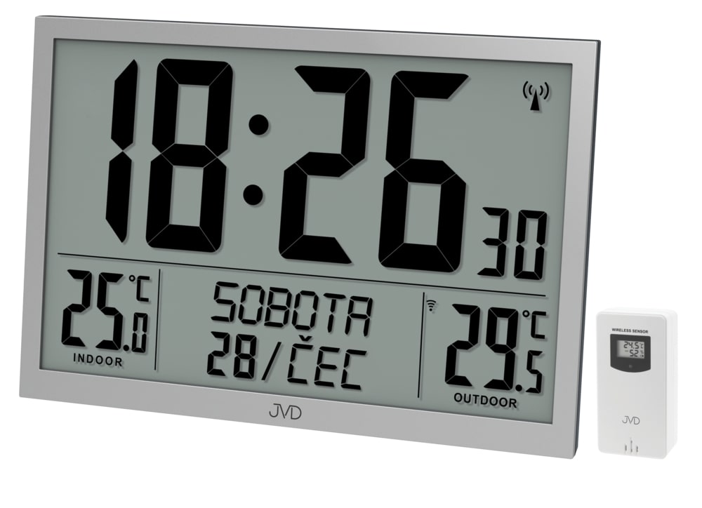 Digitálne rádiom riadené XL hodiny JVD RB9412.2, biele 