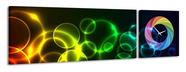 E-shop 2-dielny obraz s hodinami Rainbow, 158x46cm