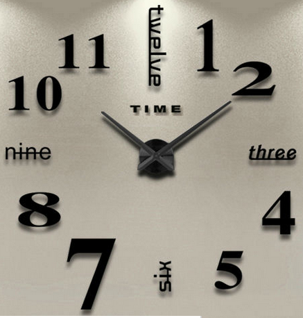 3D Nalepovacie hodiny DIY Clock Twelve Time, čierne 90-130cm 
