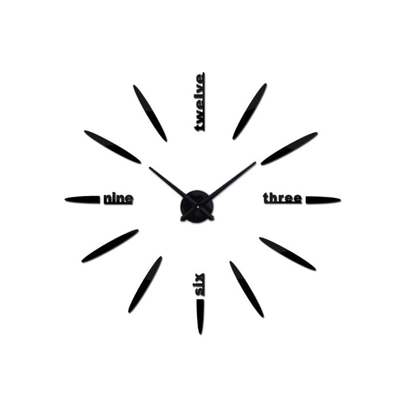 E-shop 3D Nalepovacie hodiny DIY Clock BIG Twelve C1, čierne 90-130cm