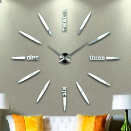 E-shop 3D Nalepovacie hodiny DIY Clock BIG Twelve C1, strieborné 130cm