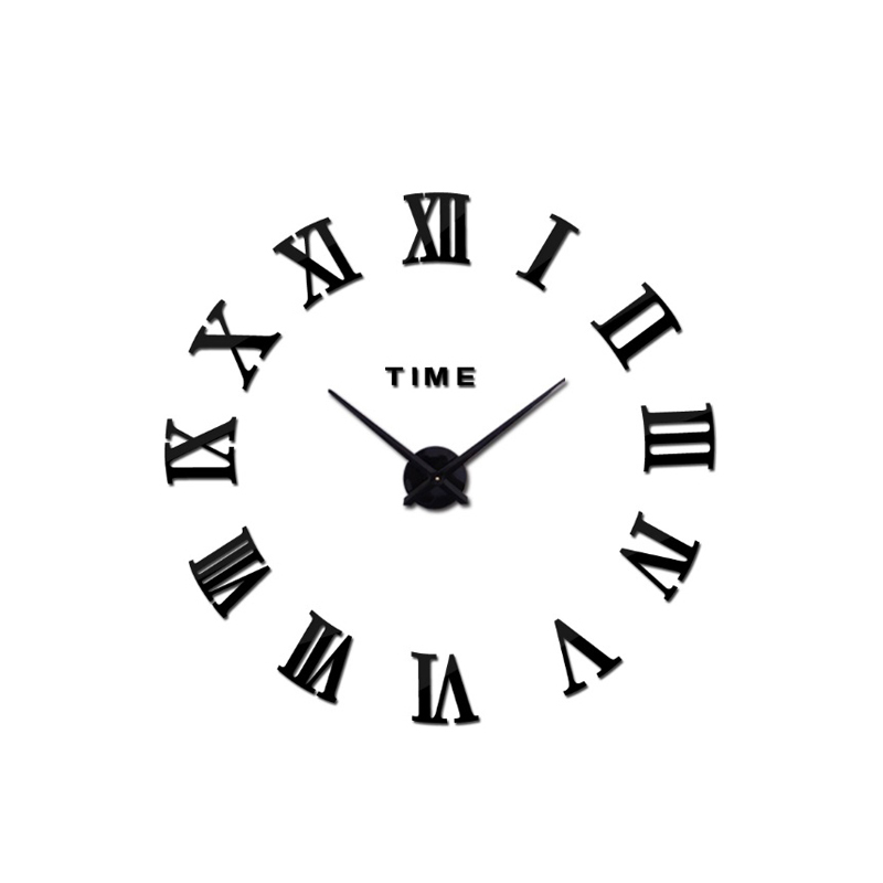 E-shop 3D Nalepovacie hodiny DIY Clock Roma C2, čierne 90-130cm