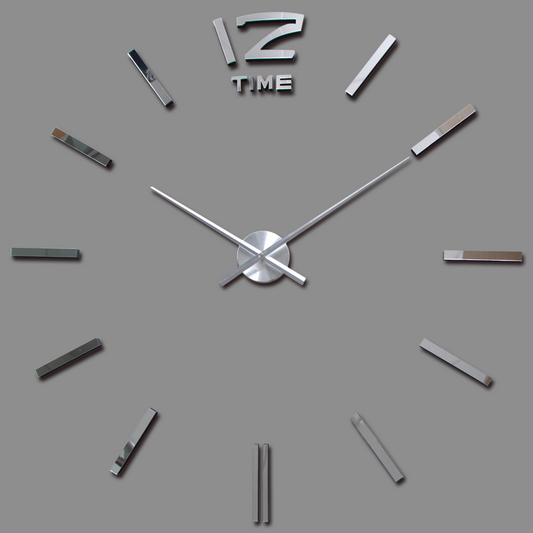 E-shop 3D Nalepovacie hodiny DIY Clock BIG Time XL, Silver 90-130cm