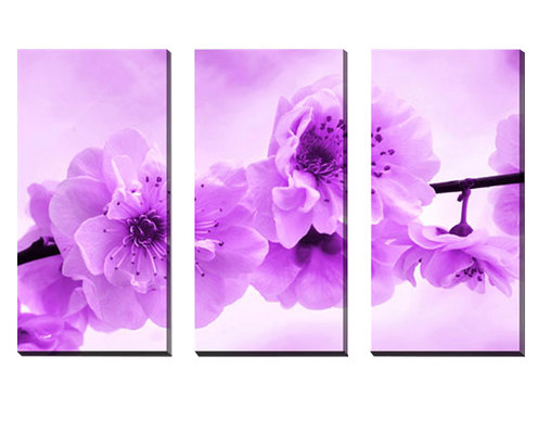 E-shop 3-dielny obraz na plátne 3x30x70cm KVET fialovo-biely S25