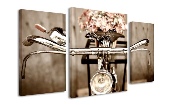 3-dielny obraz s hodinami, Bicykel, 60x95cm 