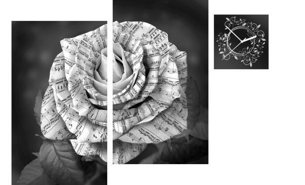 3-dielny obraz s hodinami, Irregular Music rose, 90x60cm 
