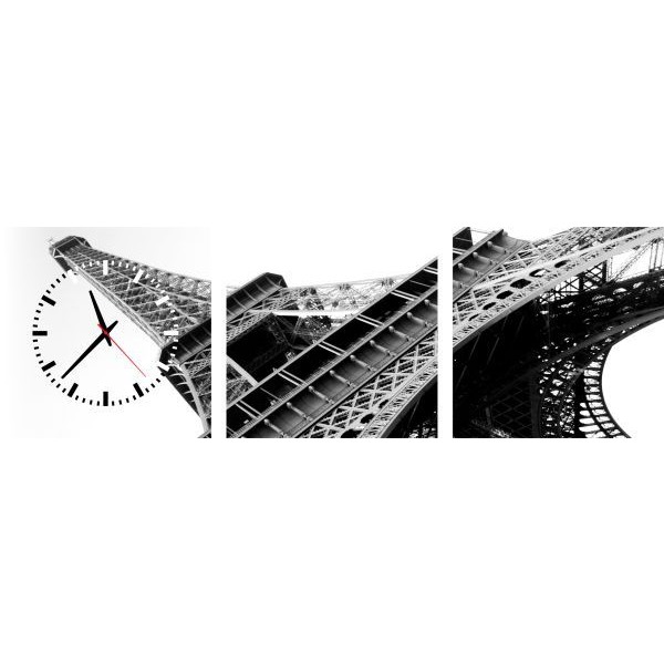 E-shop 3-dielny obraz s hodinami, La tour eiffel, 35x105cm