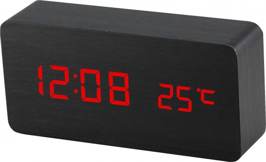 Digitálny LED budík s dátumom a teplomerom EuB8466 RED BLACK, 15cm 