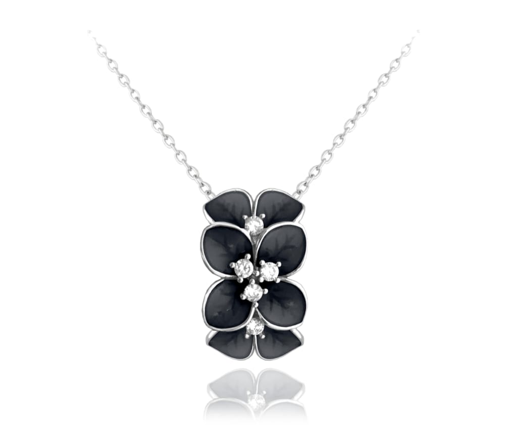 E-shop Čierny rozkvitnutý strieborný náhrdelník Minet Flowers so zirkónmi