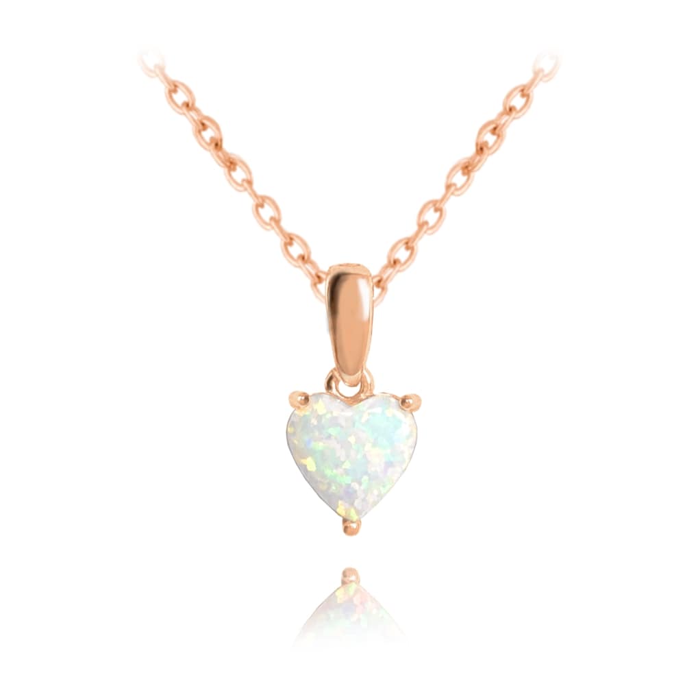 Minet Rose gold strieborný náhrdelník Srdiečko s bielým opálom 
