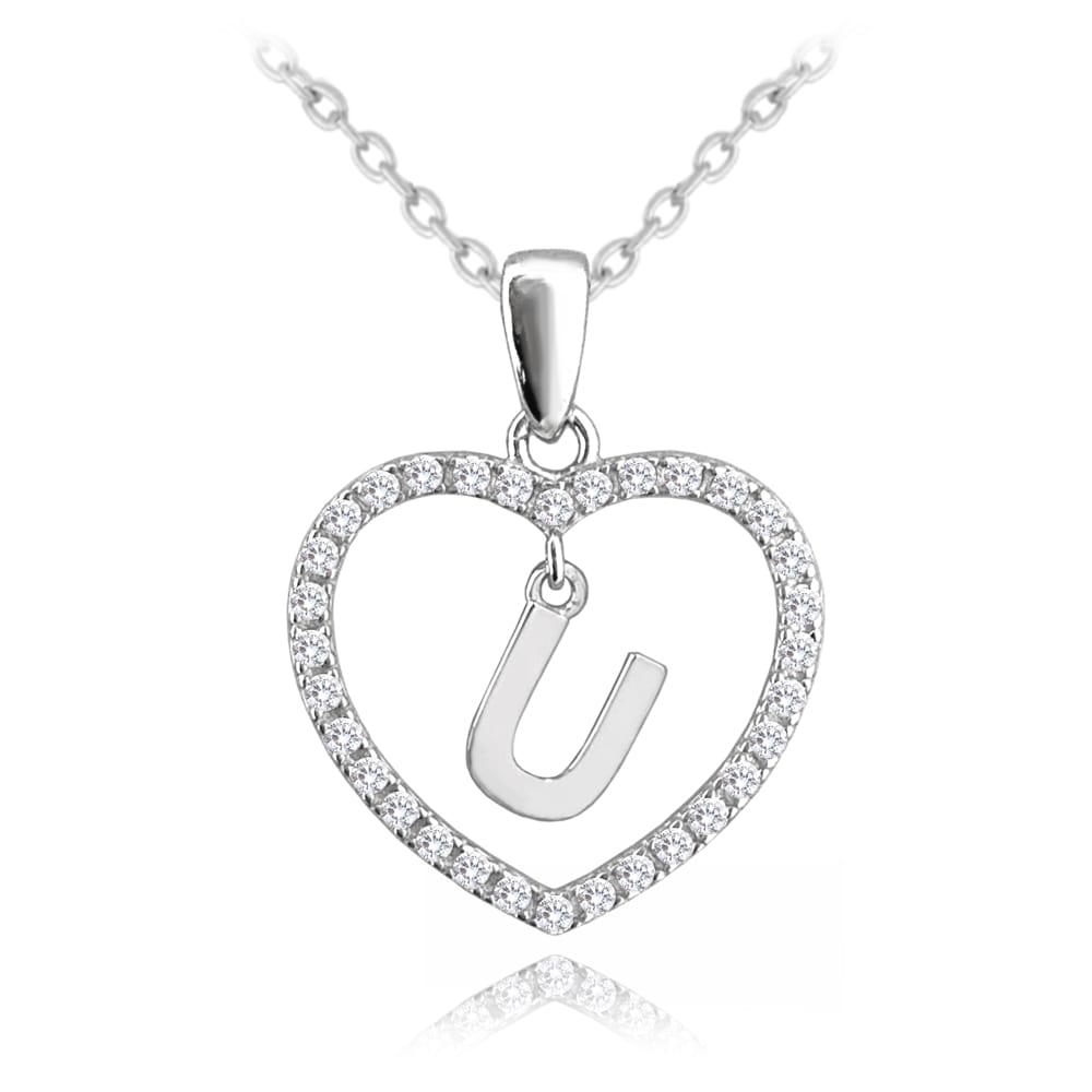 E-shop Strieborný náhrdelník písmeno v srdci &quot;U&quot; so zirkónmi Minet JMAS900USN45