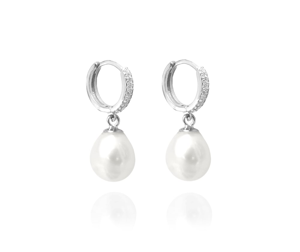 Strieborné náušnice Minet prírodné perly s bielými zirkónmi 