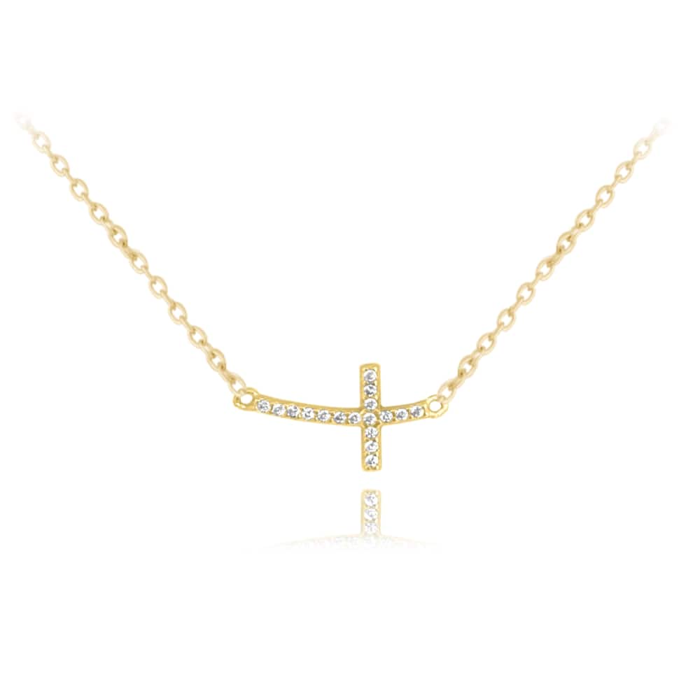 Pozlátený strieborný náhrdelník Minet drobný ležatý Krížik so zirkónmi 