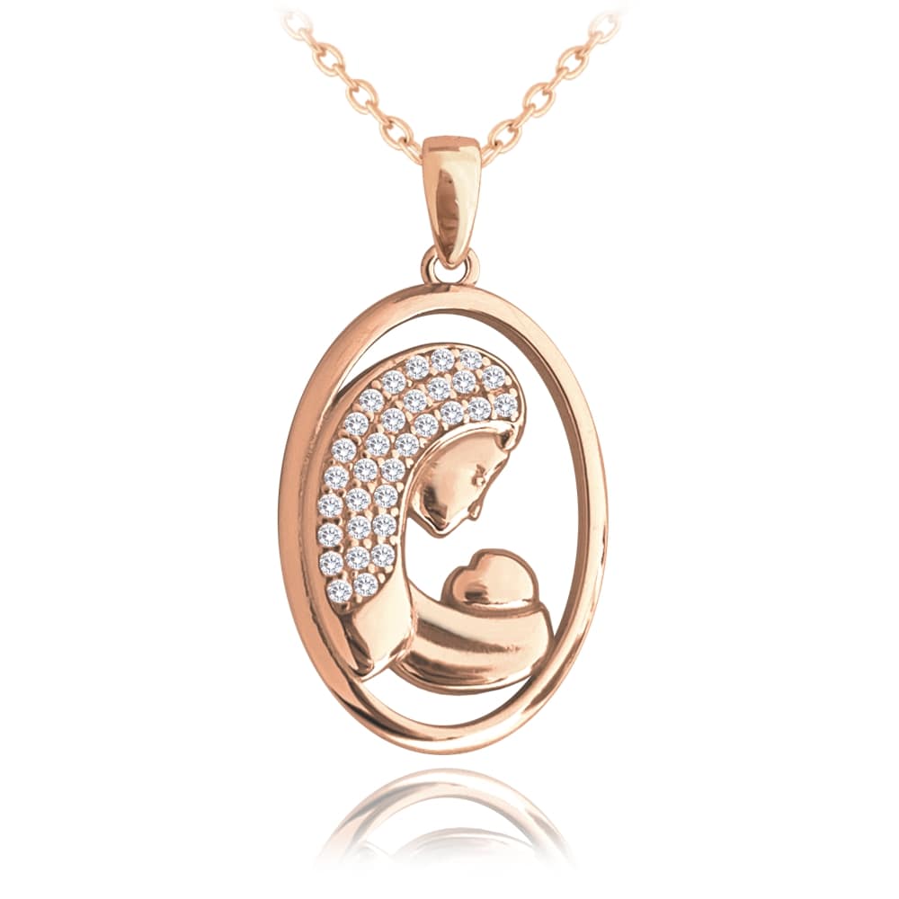 Ružové zlato strieborný náhrdelník madonna s bielymi zirkónmi, Minet JMAN0419RN45 