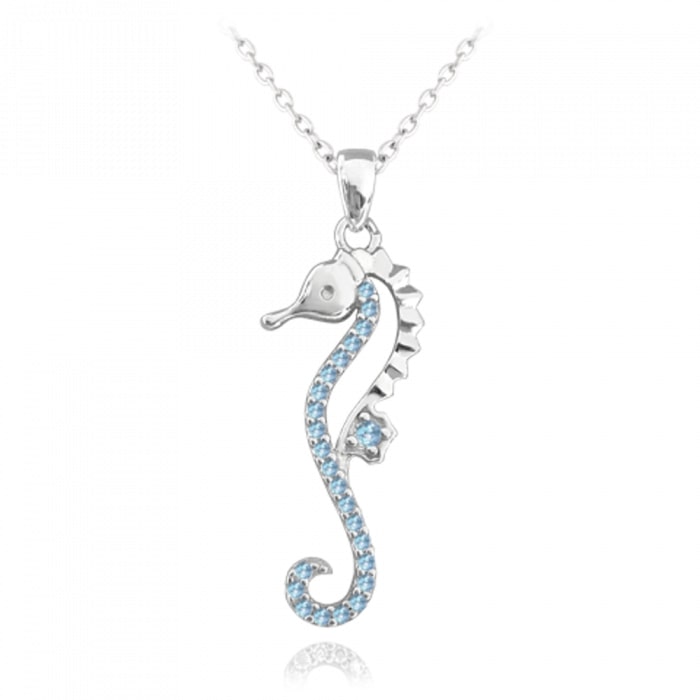 Strieborný náhrdelník Minet Morský Koník so svetlomodrými zirkónmi 