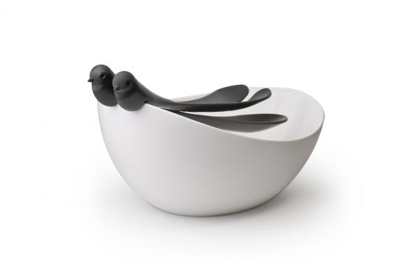 E-shop Misa s nástrojmi Qualy Sparrow Salad Bowl, biela-čierna