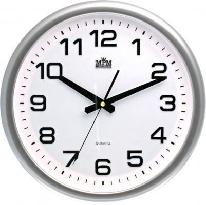 E-shop Nástenné hodiny MPM, 2450.7000.SW - strieborná/biela, 36cm
