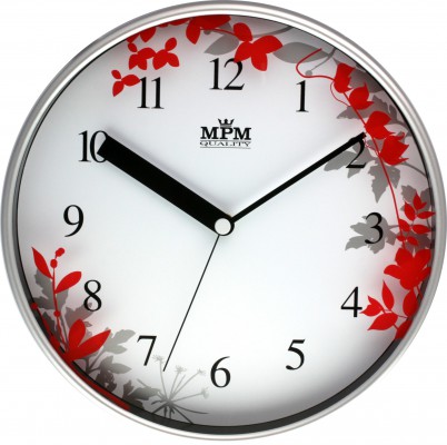 Nástenné hodiny MPM, 3087.7220 - strieborná matná/červená, 30cm 
