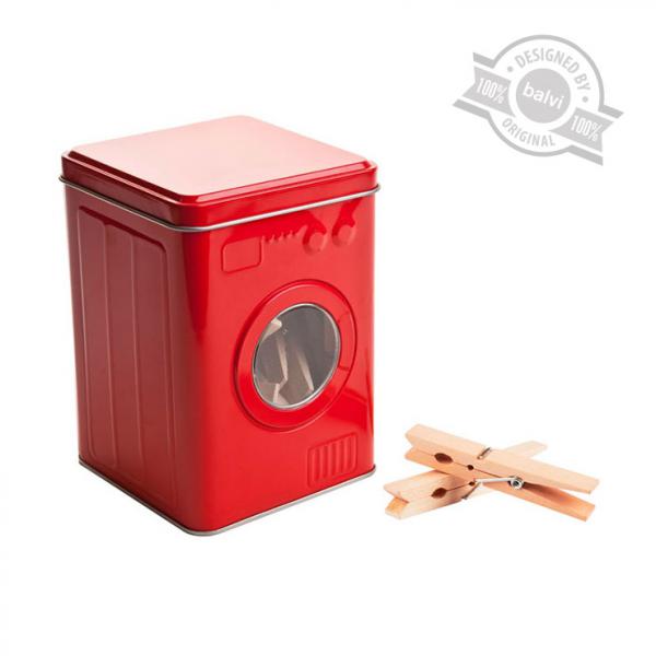 E-shop Plechovka so štipcami BALVI Washing mashina, červená