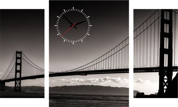 3-dielný obraz s hodinami, BRIDGE, 95x60cm 
