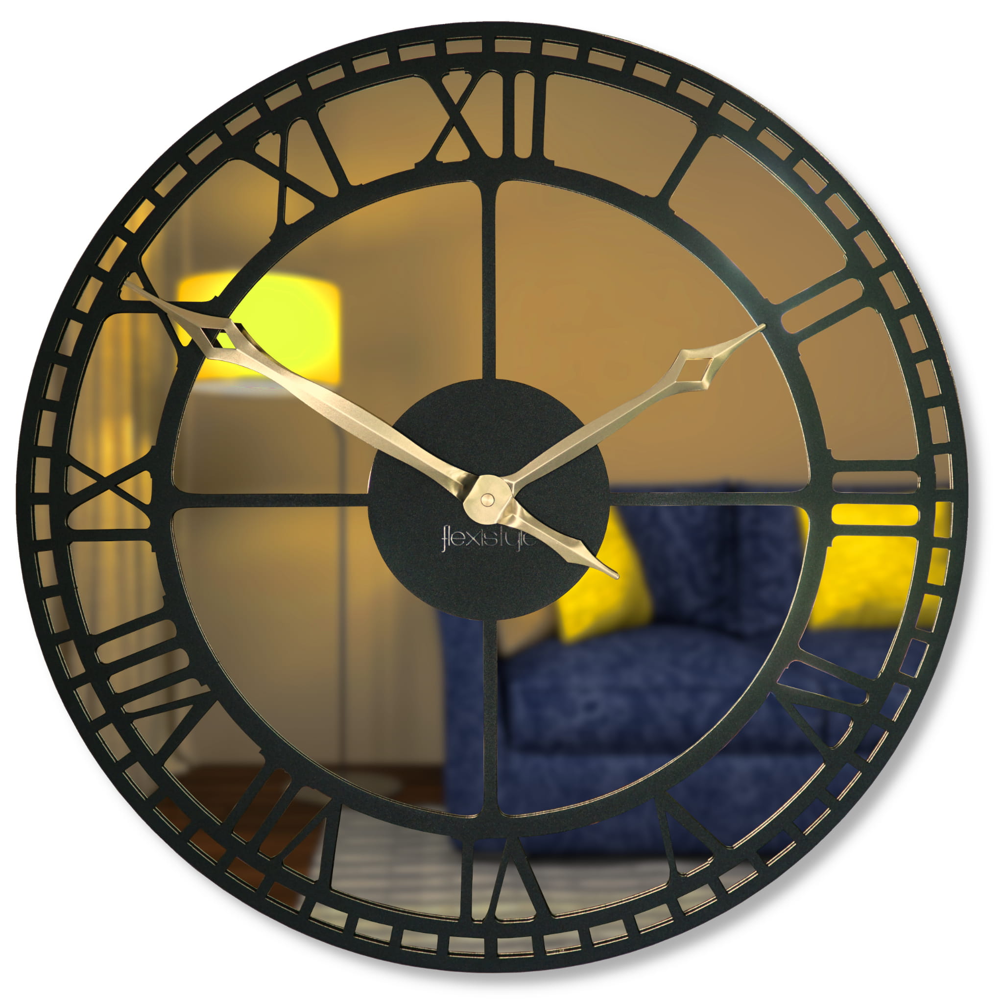 Nástenné kovové hodiny Loft Flexistyle z21a, 50cm zlatá- čierna