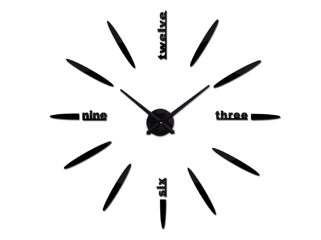 3D Nalepovacie hodiny DIY Clock BIG Twelve XL004bk, čierne 130cm 