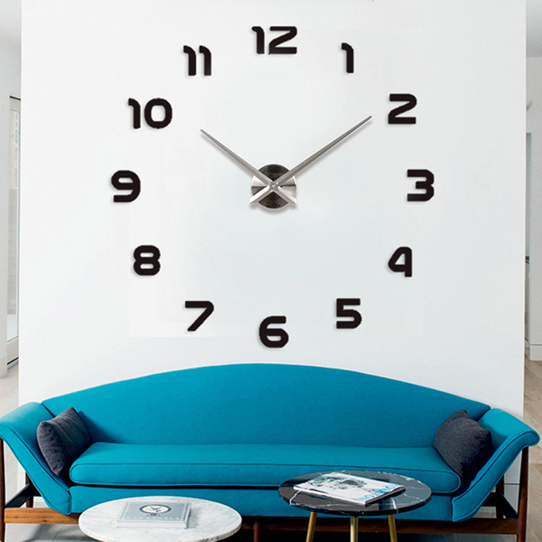 E-shop 3D Nalepovacie hodiny DIY Clock 1-12, Black/silver XL 90-130cm