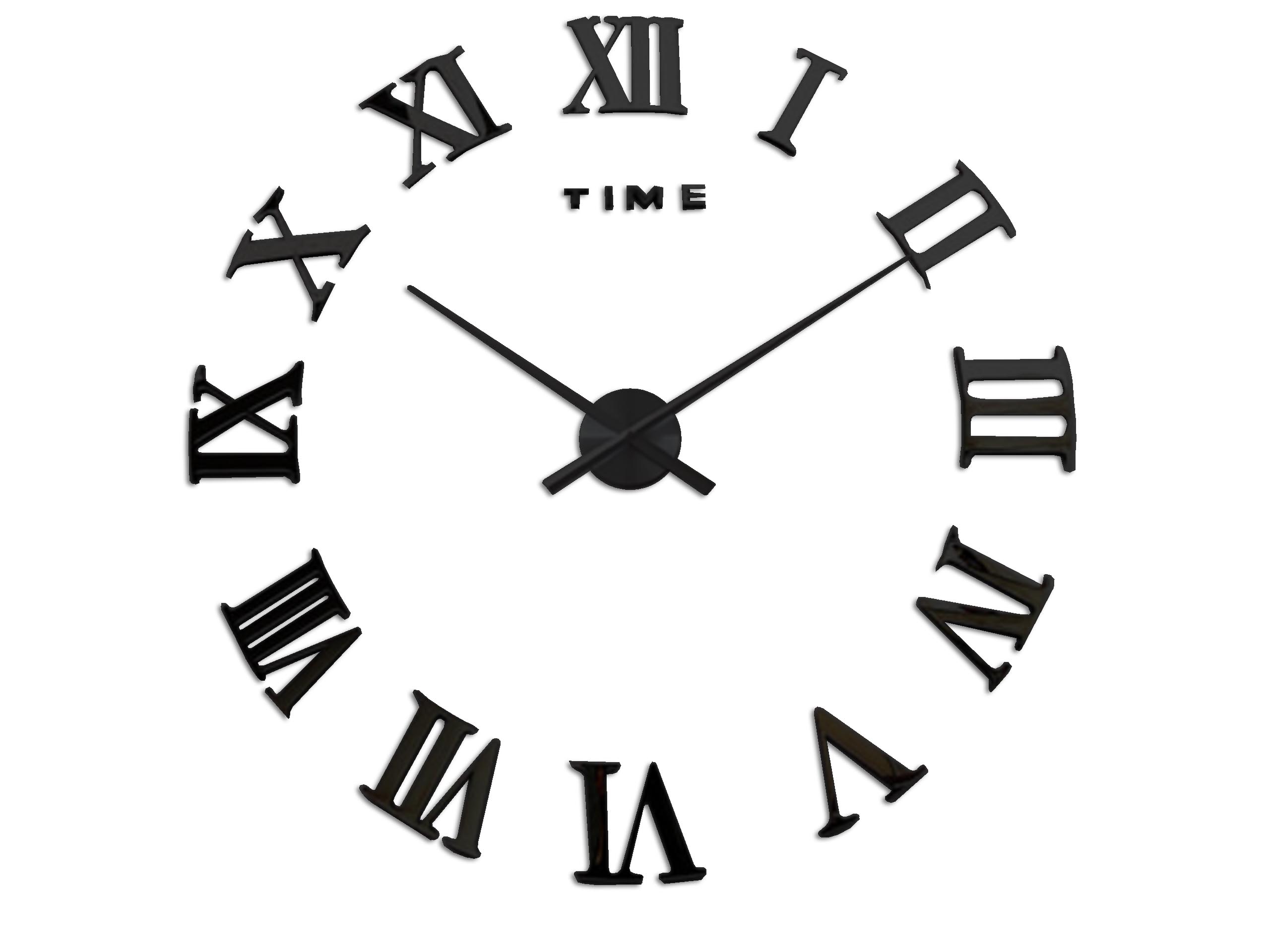 E-shop 3D Nalepovacie hodiny DIY Clock Evevo 8274XL, Roman Black, 90-130cm