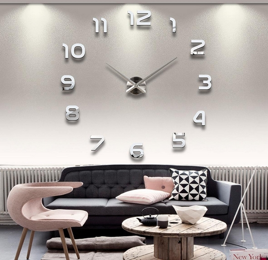 E-shop 3D Nalepovacie hodiny Diy Clock 1-12, Silver 80-130cm