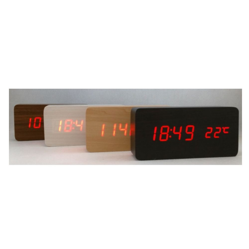 Digitálny LED budík s dátumom a teplomerom EuB8466 hneda-červené čísla, 15cm 