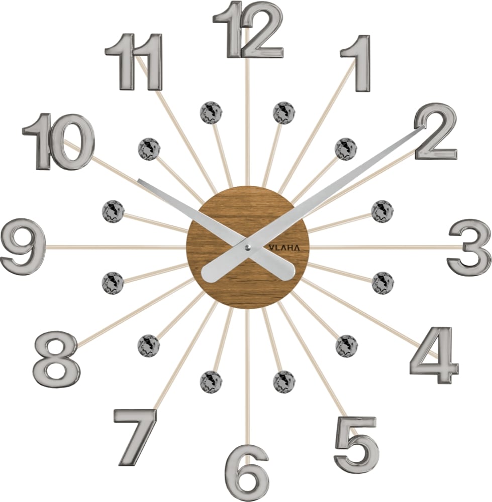 Drevené hodiny s kameňmi Vlaha design VCT1084, 49cm šedá 