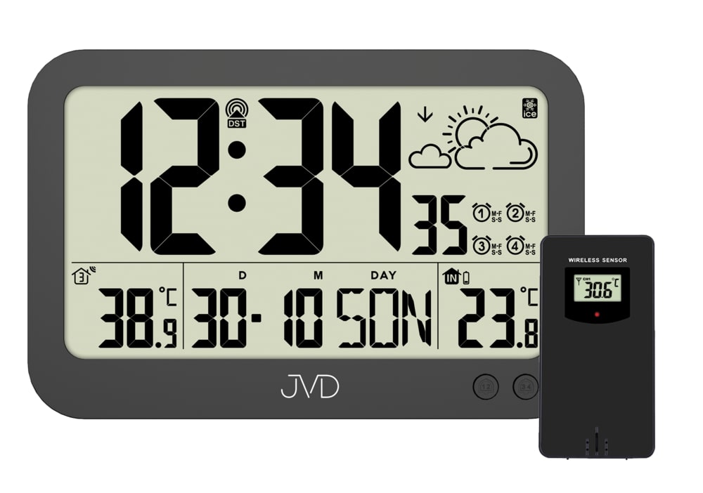 Digitálne rádiom riadené hodiny JVD RB3565.1, čierne  
