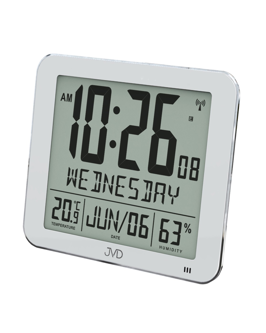 Rádiom riadené digitálne hodiny s budíkom JVD strieborné DH9335.1, 25cm