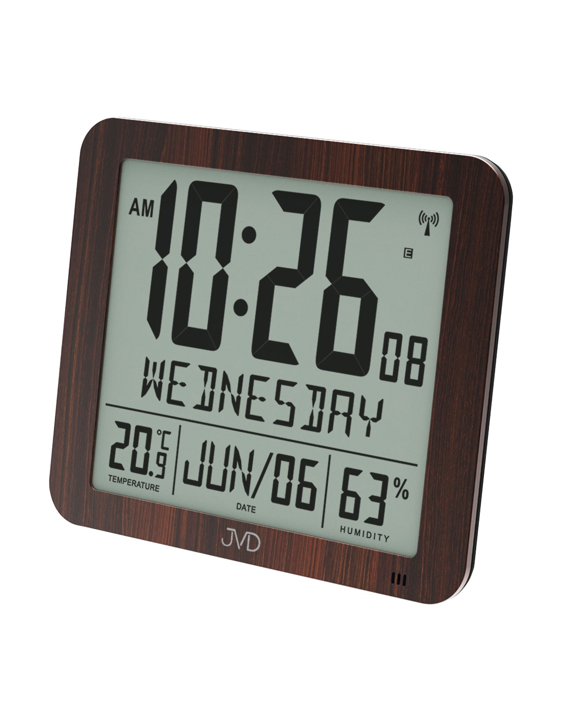 Rádiom riadené digitálne hodiny s budíkom JVD hnedé DH9335.2, 25cm