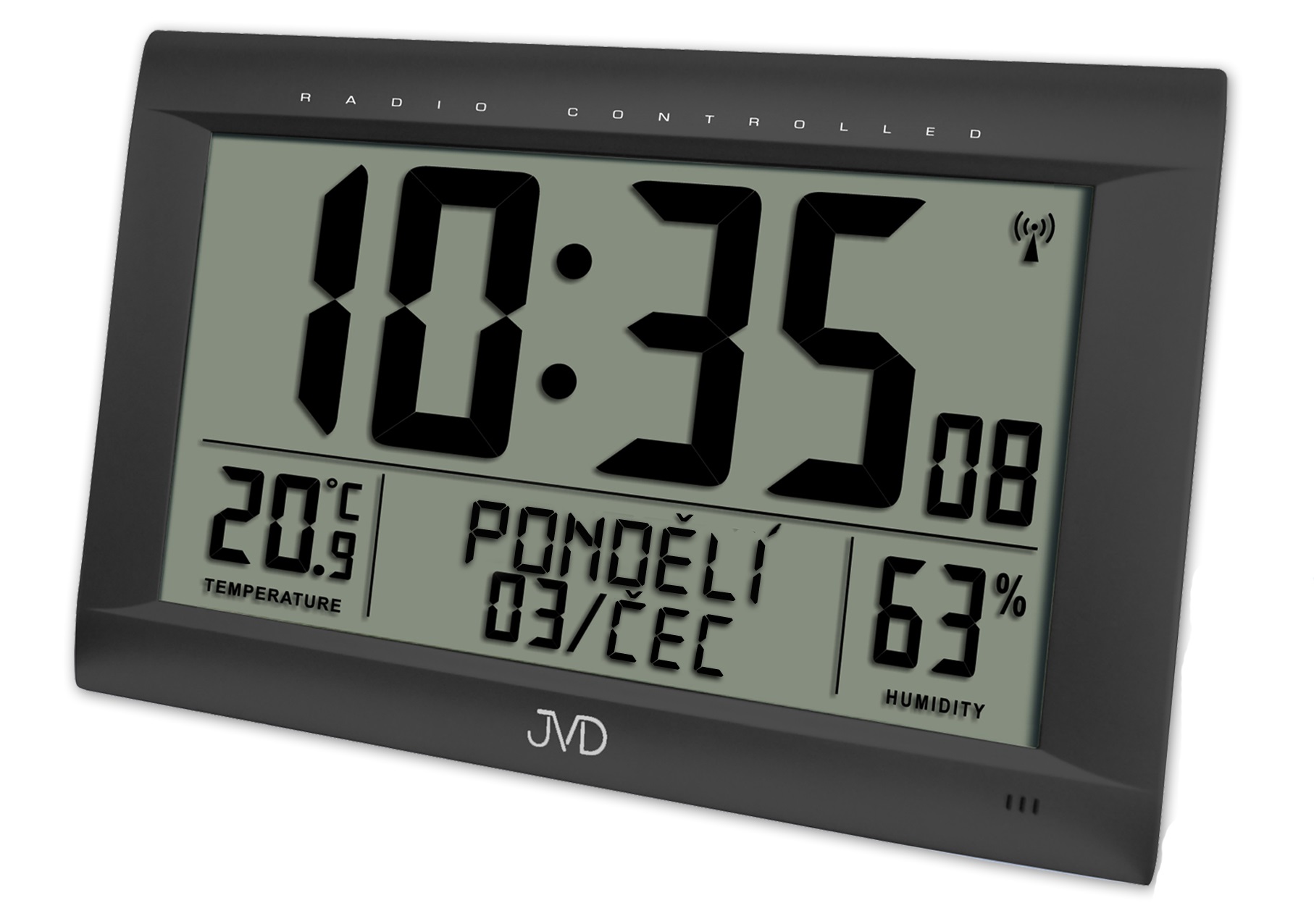 Rádiom riadené digitálne hodiny s budíkom JVD čierne RB9075.1, 41cm 